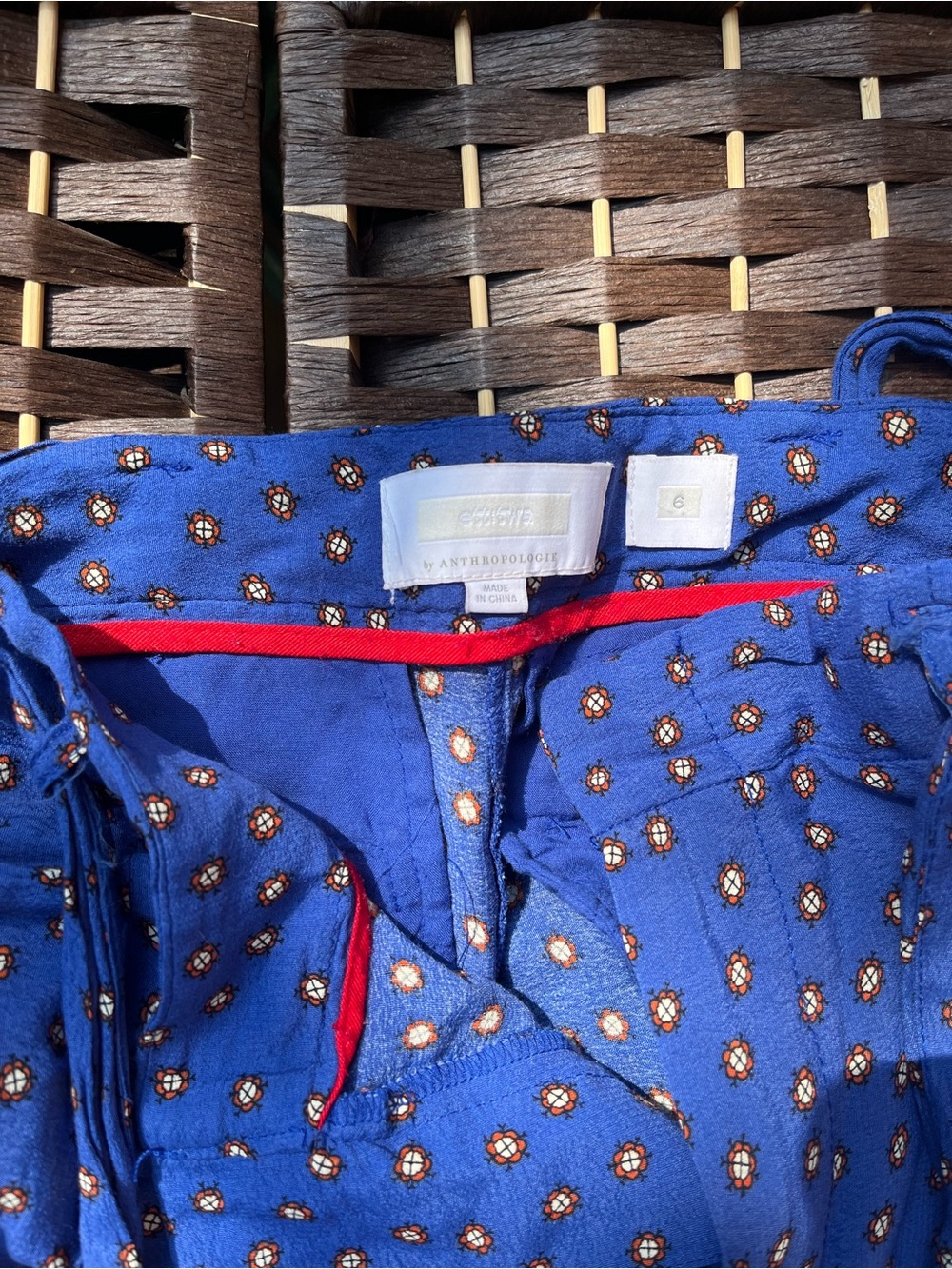 Anthropologie Navy Blue Wide-Leg Pants with Floral Border - Picture 2 of 7